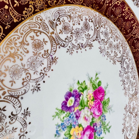 Antique 1930 Edwin M. Knowles China Co. Semi Vitreous Plate Floral 22k Gold - Picture 2 of 4